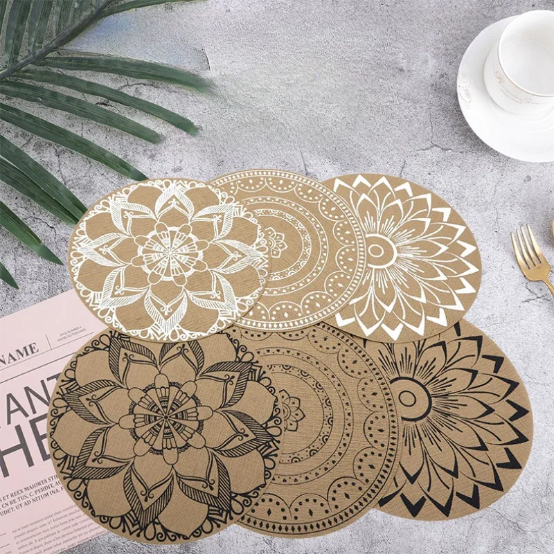 

1PCS Round Cotton and Linen Placemats 38cm Heat Resistant and Anti-skidding Dish Mat Pad Table Protector Kitchen Tableware Pad