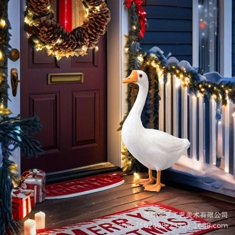 Realistic Feather White Goose Garden Statue Lifelike Outdoor Porch Lawn Decor For Home Nature Lovers Spring Easter Gift