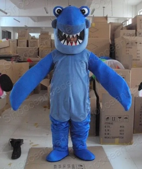 Disfraz de personaje de tiburón azul para adulto, traje de Mascota de cuerpo completo para Halloween y Navidad, novedad