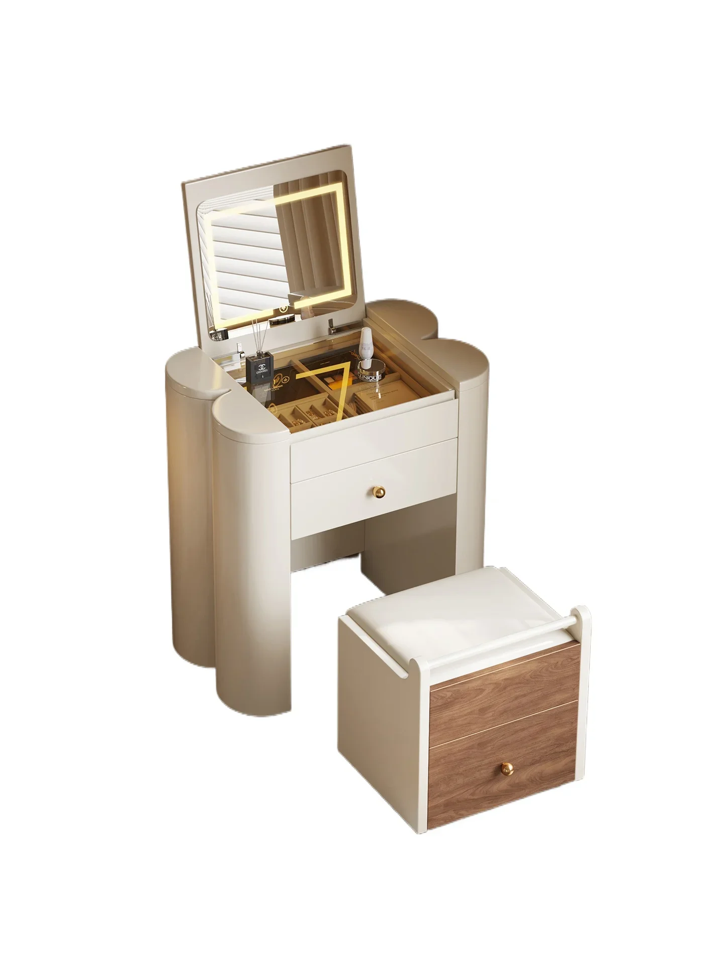 

Dresser bedside table integrated French cream style premium master bedroom small apartment solid wood makeup table