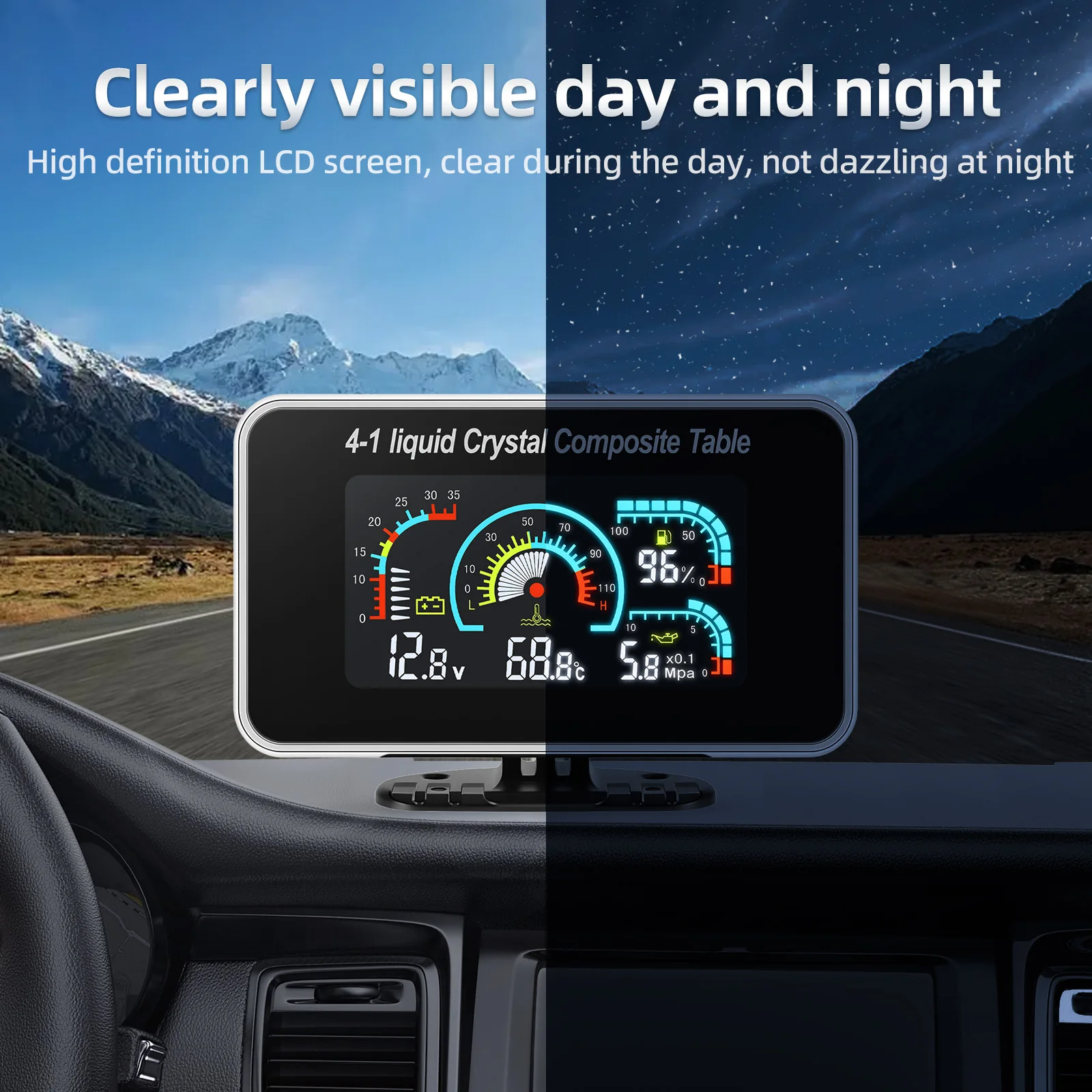 4-in-1-LCD-Auto, digital, Wassertemperatur, Öldruck, Voltmeter, Volt, Kraftstoffanzeige, Alarmanzeige mit 100–575 mm Sensor – Detail 9