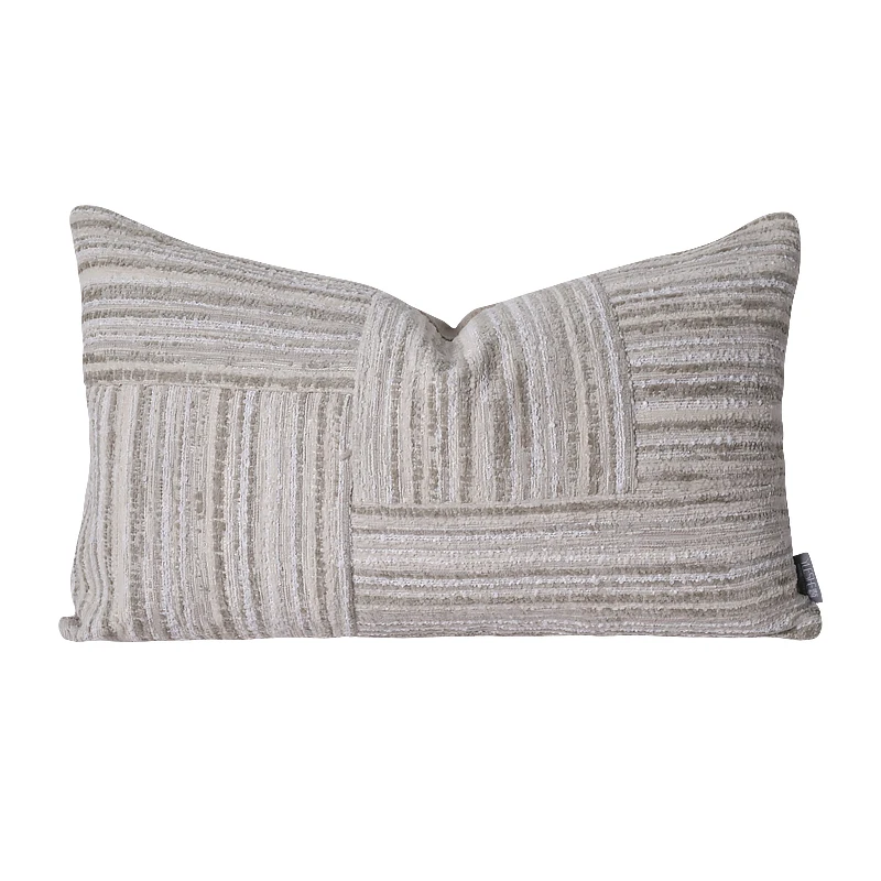 New Chinese sofa pillow bedroom bedside pillow Beige texture stripe stitched waist pillow hotel restaurant seat back