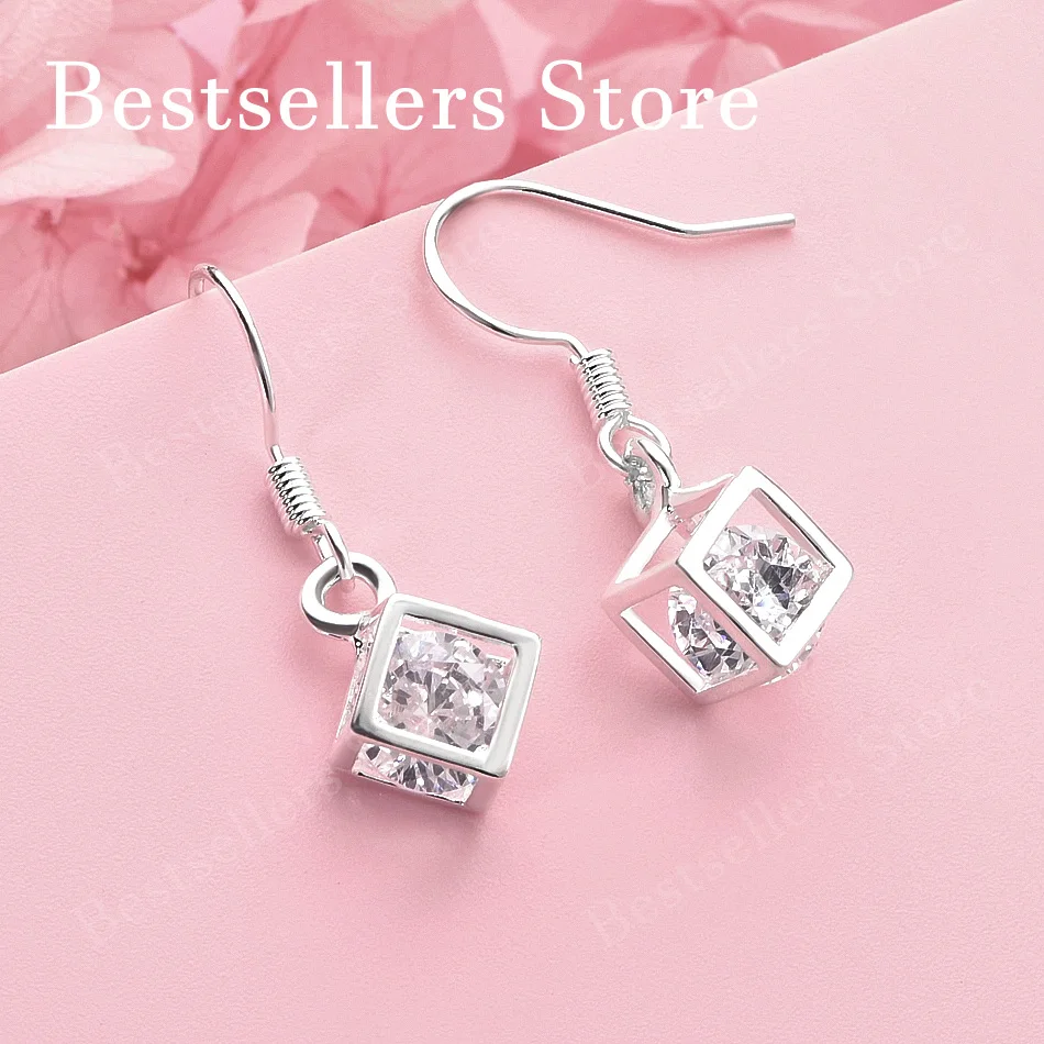 925 Sterling Silver Exquisite Three-Dimensional Square Zircon Earrings for Women - Fashionable Engagement Gift Jewelry