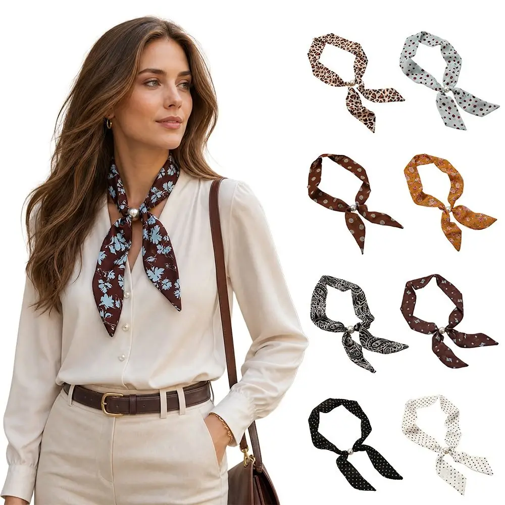 

Fashion Y2K Polka Dot Long Scarf Leopard Print 97cm Magnetic Scarf Pearl Choker Collar Decor