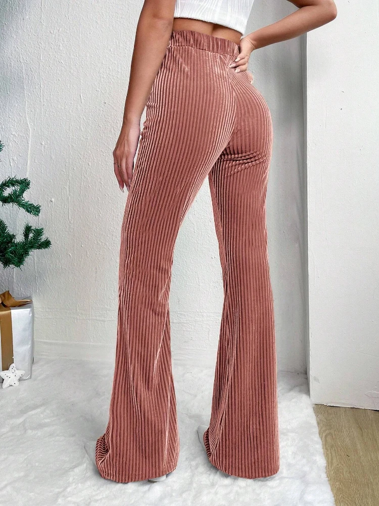 Women's autumn and winter new high-waisted corduroy flared pants, solid-color casual wide-leg trousers, loose floor-length pants