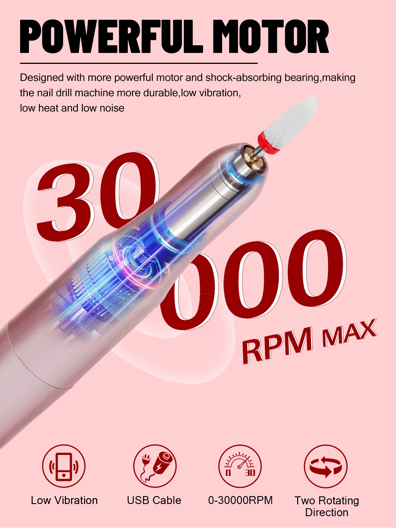 30000RPM USB Nail Drill Machine For Manicure Milling Cutter Set For Gel Polishing Nail Drill Pen Salon Nail Art Salon Equipment