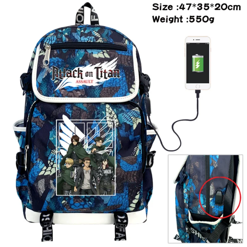 

Attack On Titan Backpack Teenarges Schoolbag Children USB Charging Port Laptop Travel Bags Large Capacity Camouflage Mochila