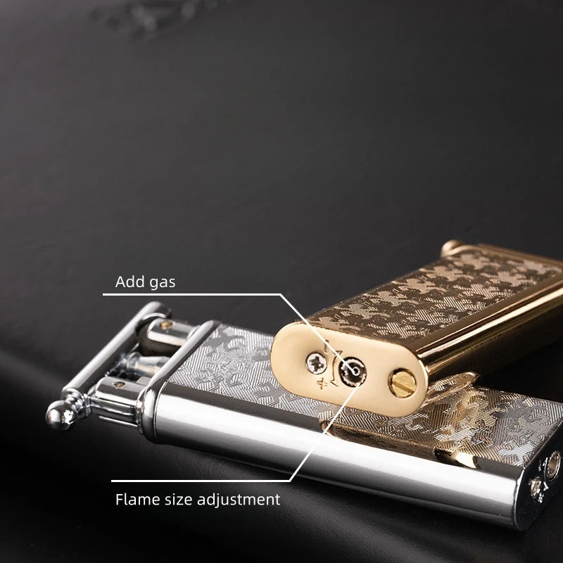 Metal Ultra Thin Relief Texture Open Fire Inflatable Lighter Classic Retro Grinding Wheel Ignite Portable Gas Lighters Smoking