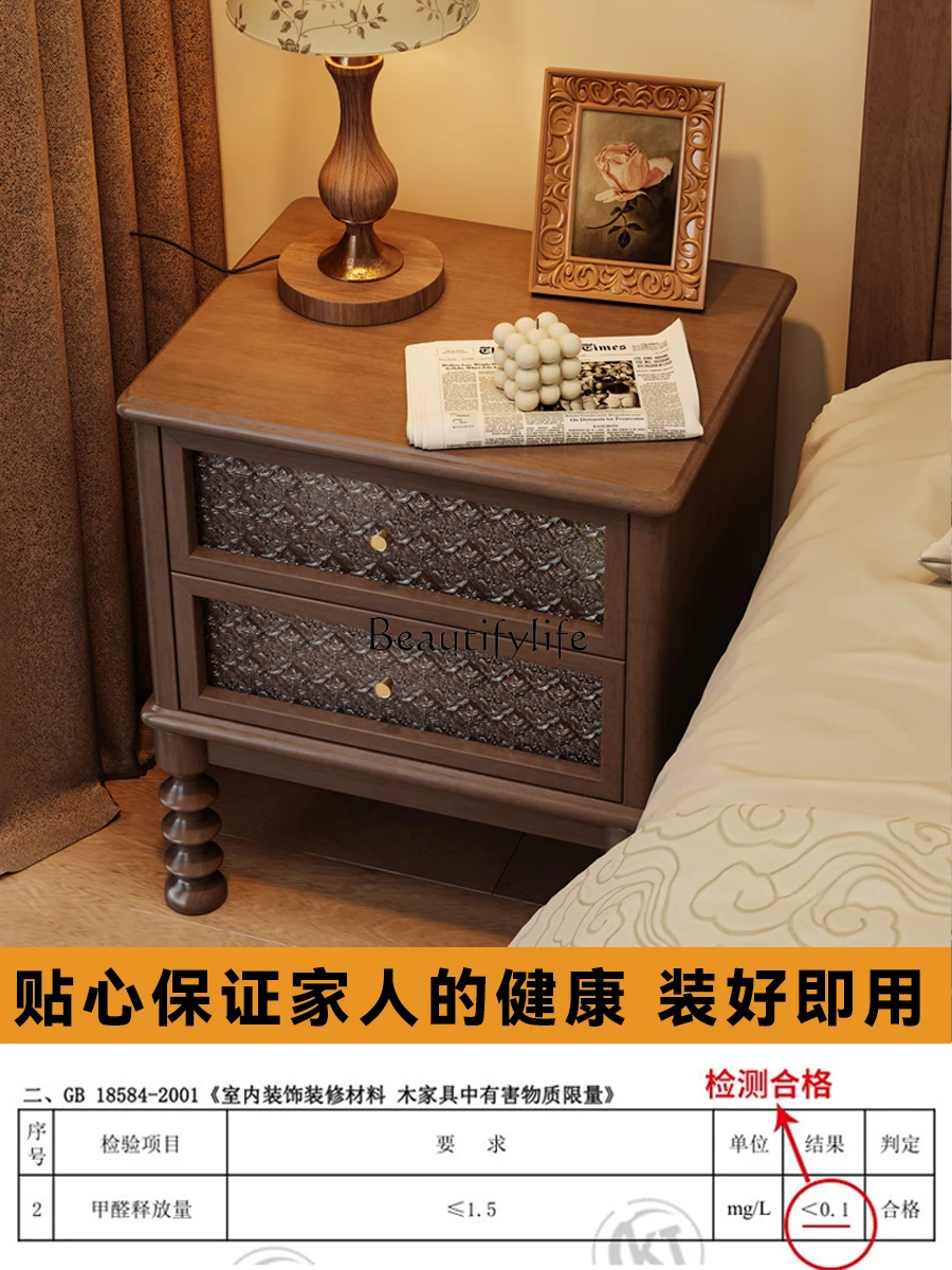 طاولة بجانب السرير من العصور الوسطى مصنوعة من الخشب الصلب وتخزين أمريكي صغير وطاولة بجانب السرير لغرفة النوم المنزلية #3