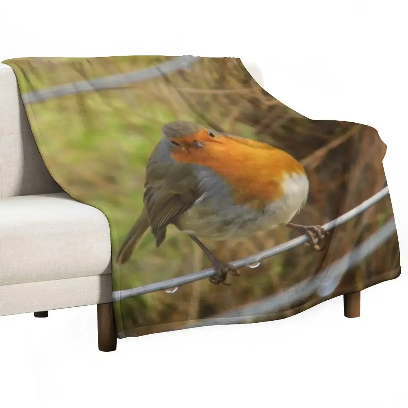 Cute Robin Bird On a Fence Photograph Throw Blanket Tourist Soft Plaid Kid'S wednesday Camping Moving Blankets
