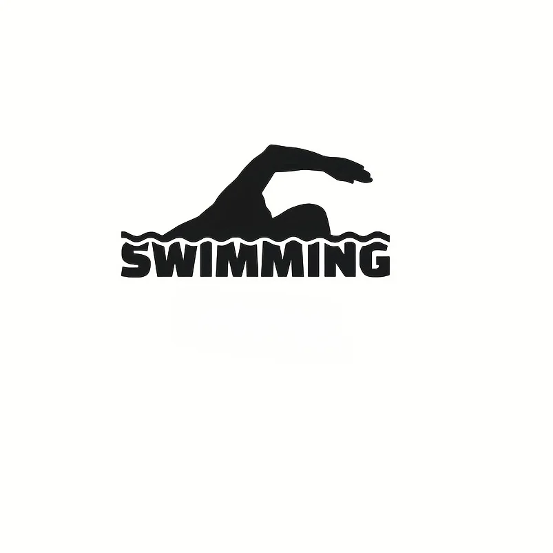 Pegatinas decorativas de natación - Silueta de natación dinámica con buzo y palabras "SWIMMING" - Agua blanca y negra