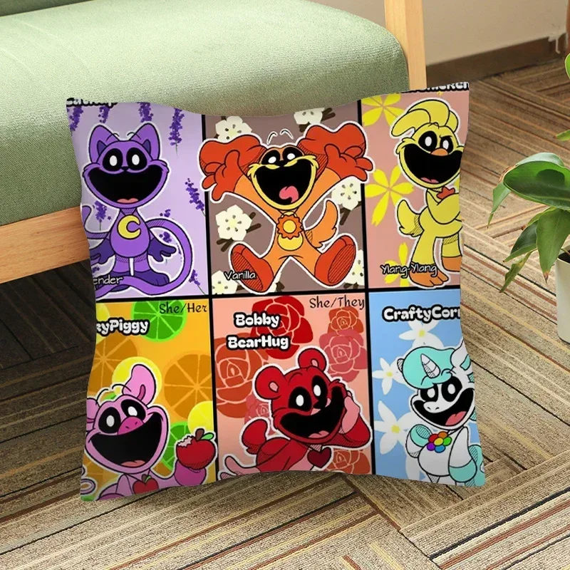 Smiling Critters Square Pillow Case Anime Cartoon Car Throw Cushion Cover Pillowcase 45x45cm ForLiving Room Sofa Home Decor Gift