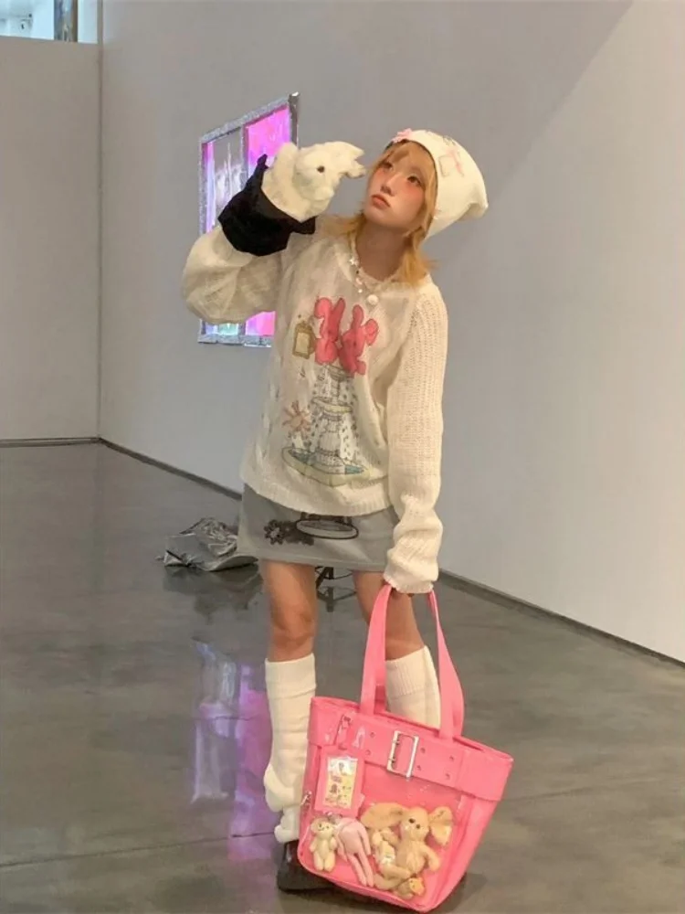 Belt Transparent Big Capacity Y2k AestheticShoulder Handbags Vintage Streetwear Fashion Tote Underarm Bag All Match Ins Bags