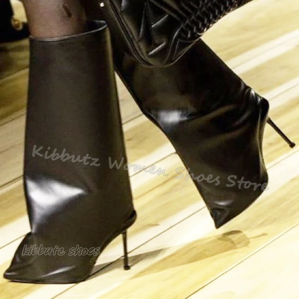 

Wide Knee High Modern Boots Fashion Novelty Concise Luxury Leather Sexy Solid Color Slip-On Women Shoes Pointed Toe Thin Heels