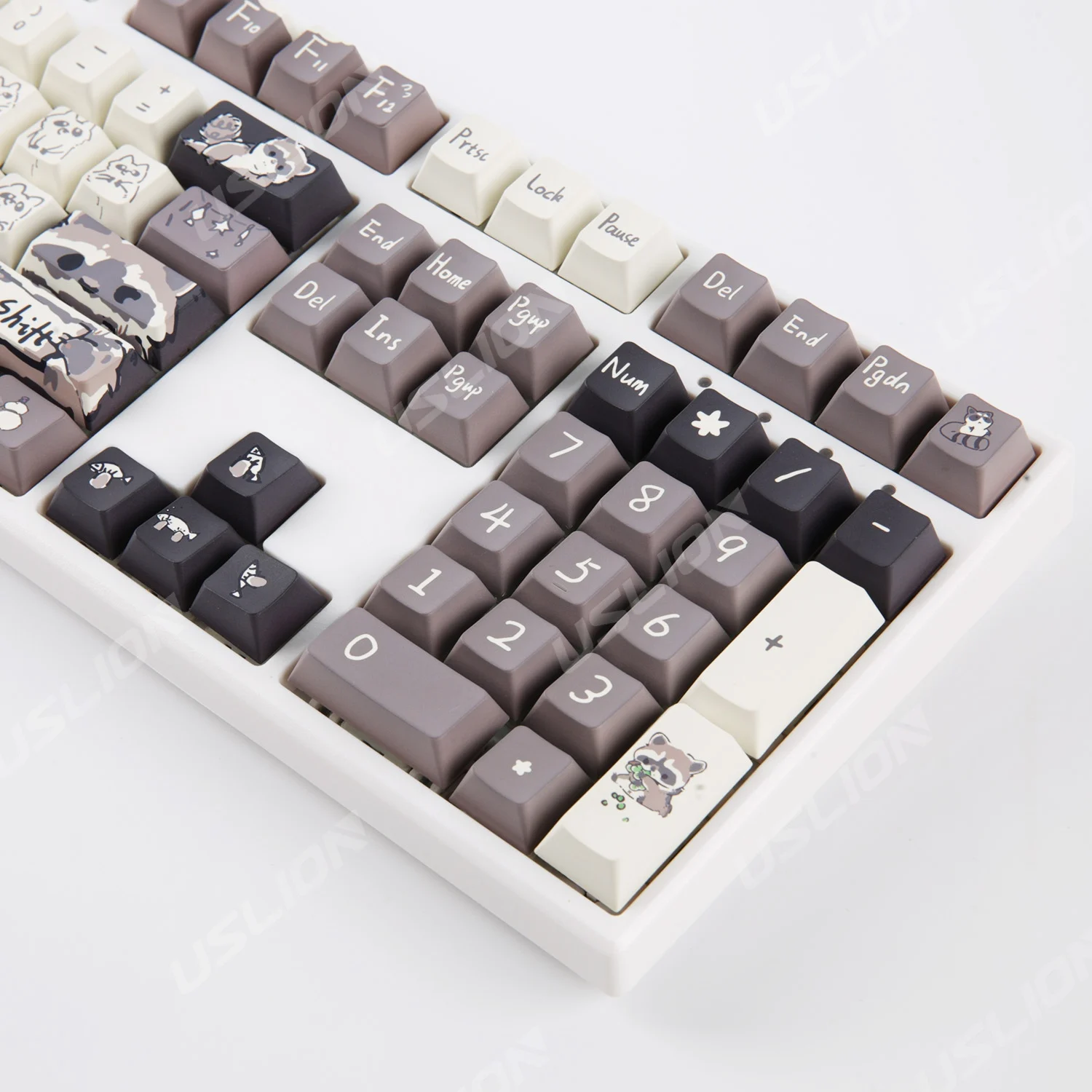 148 Keys MDA Cherry Profile ISO Layout Keycaps Raccoon Theme PBT Side-Printed Key Caps For Mechanical Keyboard Custom DIY Kit