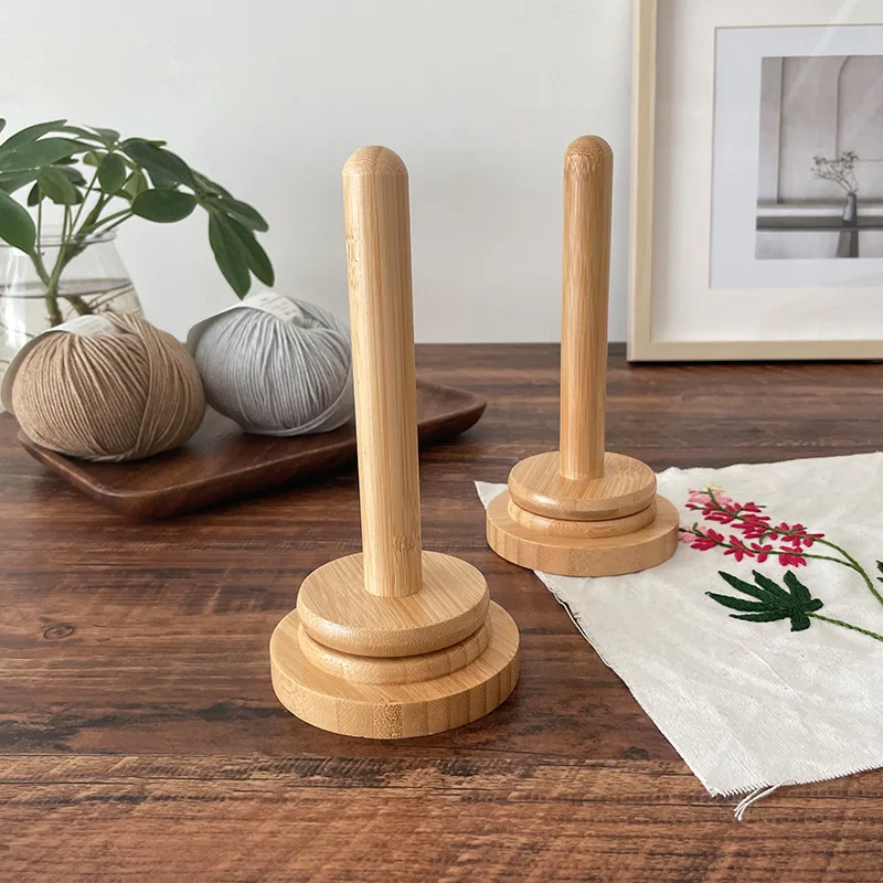 Yarn Holder Wooden Yarn Handmade Turntable With Crochet Accessories Storage And Phone Holder Yarn Ball Holder for Knitting Lover