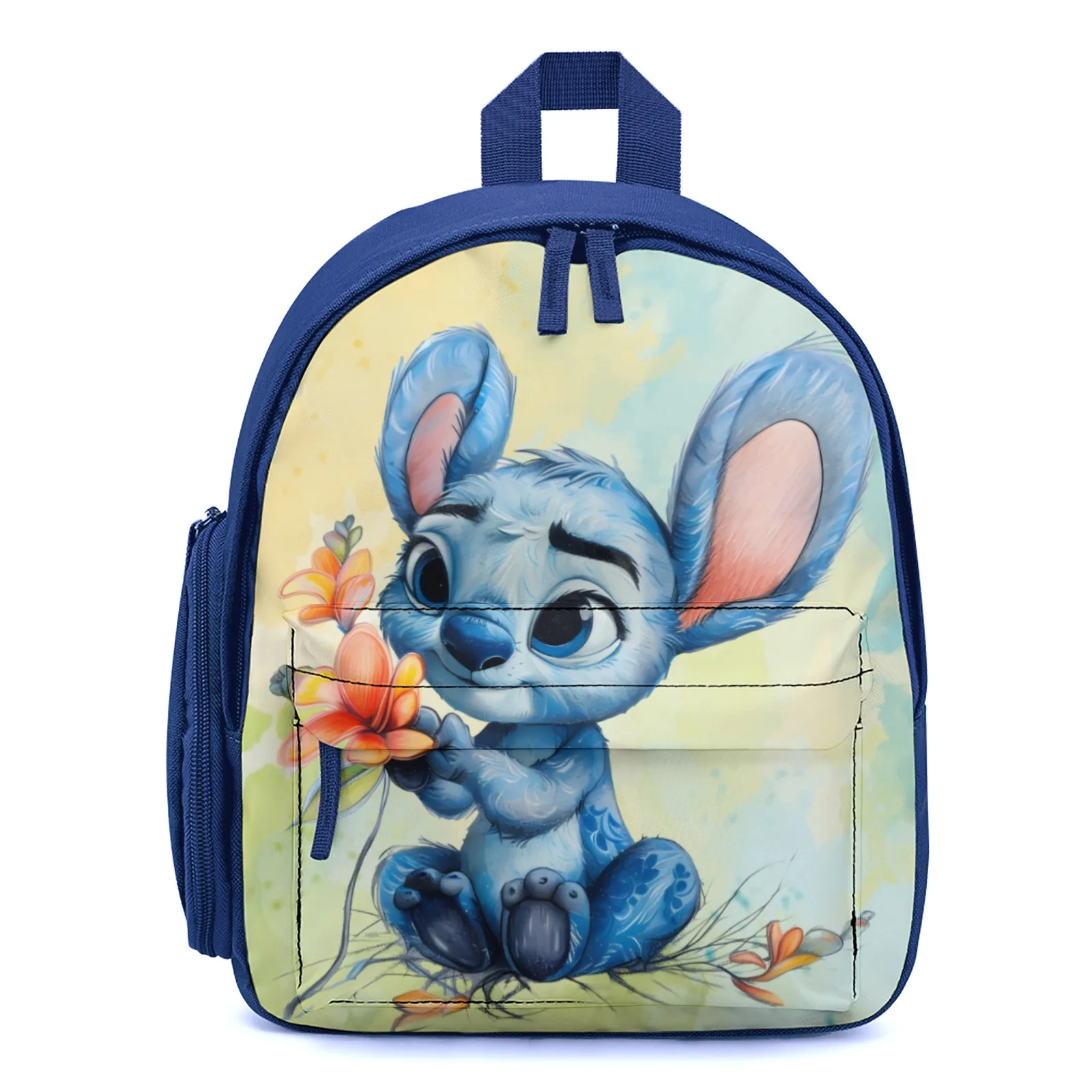 

Cute Stitch - Cute Blue Alien Holding a Flower Bags For Boys Printed School Backpacks For Teenagers Back To School 12 Inch Schoo