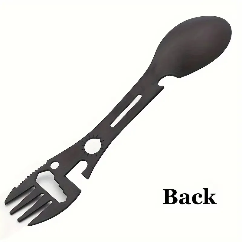 1 Stück 10-in-1 EDC Multitool Schlüsselanhänger Löffel Gabel Messer Schraubenschlüssel Flaschenöffner Pfeife Outdoor Camping Überlebenszubehör