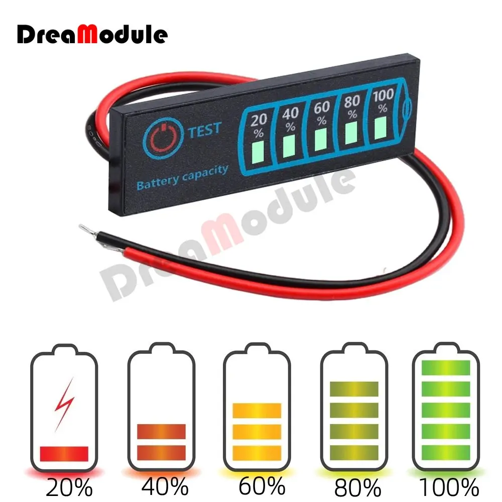 DC5-30V 12V 24V LED Battery Capacity Indicator Power Display Panel Lithium Lead Acid Battery Capacity Voltage Meter Module