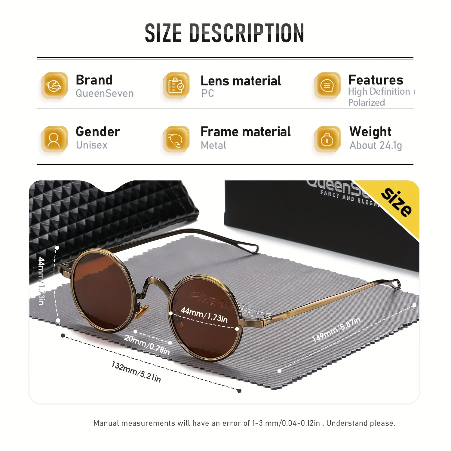 QueenSeven Unisex Vintage round Frame Punk Sunglasses with Metal Frame, Water Drop-shaped Hollow Polarized Lenses. WYJ037