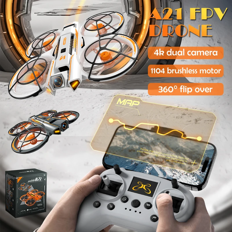 

Новый A21 RC Дрон FPV Аэрофотосъемка Quadcopter 4K HD Камера ESC 180 ° 1104 Бесщеточный самолет с полным покрытием и дистанционным управлением