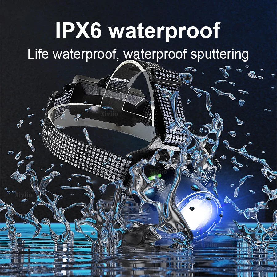 50000000LM Ultra Bright LED Headlamp IR Sensor Headlight 18650 Rechargeable Head Flashlight White/Blue Light Fishing Lantern