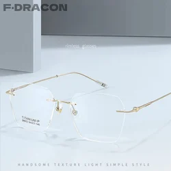 New Pure Titanium Eyeglasses Frame Polygonal Frameless Women's Glasses Frame Ultra Light Optical Prescription Men's Glasses 6072