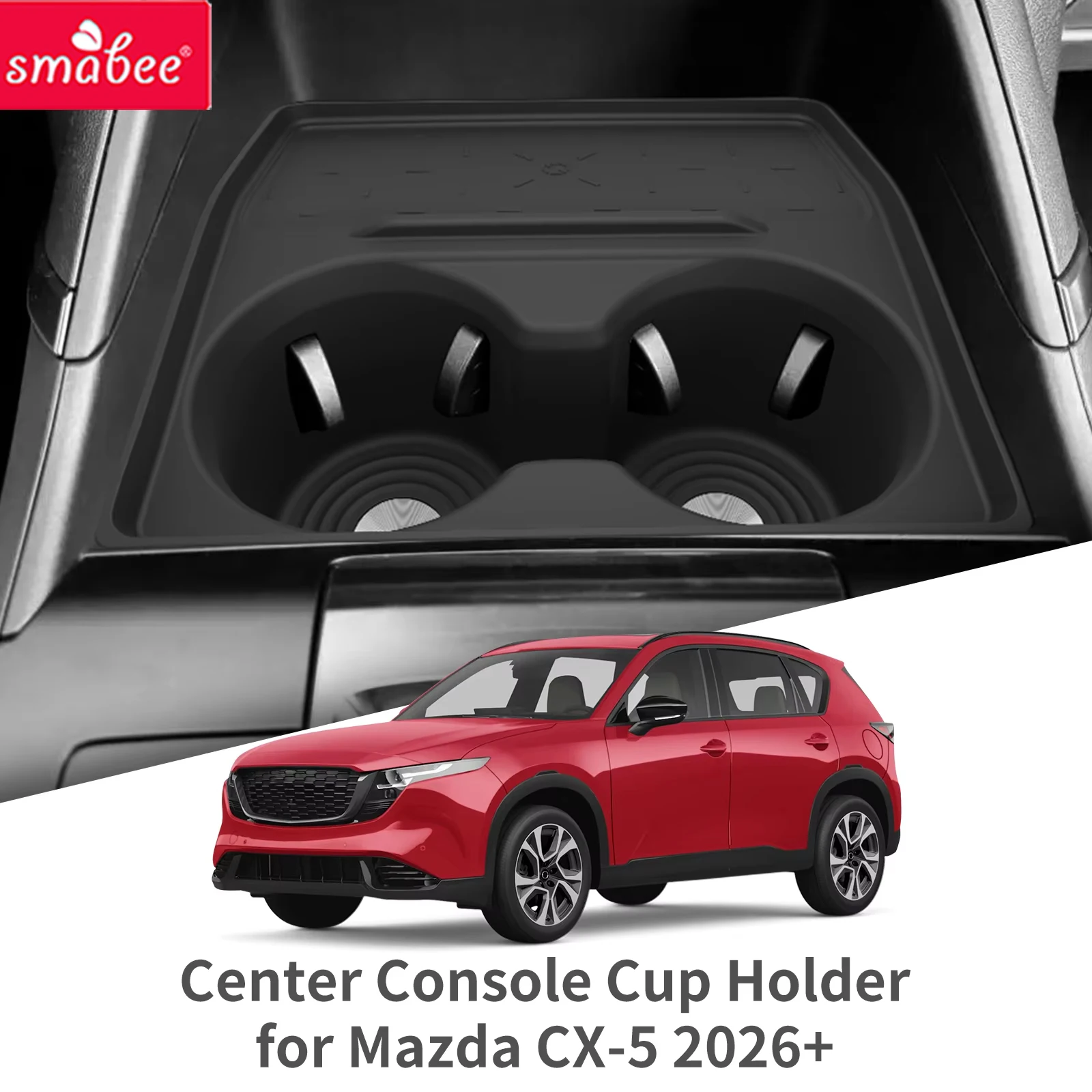 Smabee for Mazda CX-5 CX5 2026 TPE Center Integrated Cup Holder Insert Storage Box Anti-slip Car Interior Accessories Black