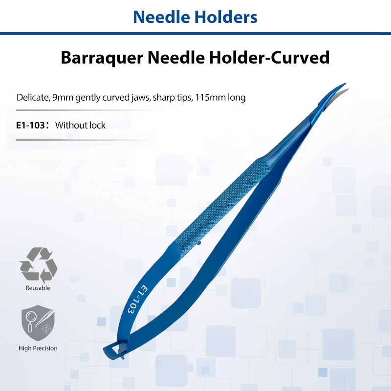 Curved Barraquer Needle Holder Titanium Alloy Reusable Ophthalmic Suture Instrument