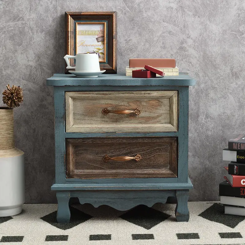 

Customizable American Mediterranean retro old bedside solid wood storage locker