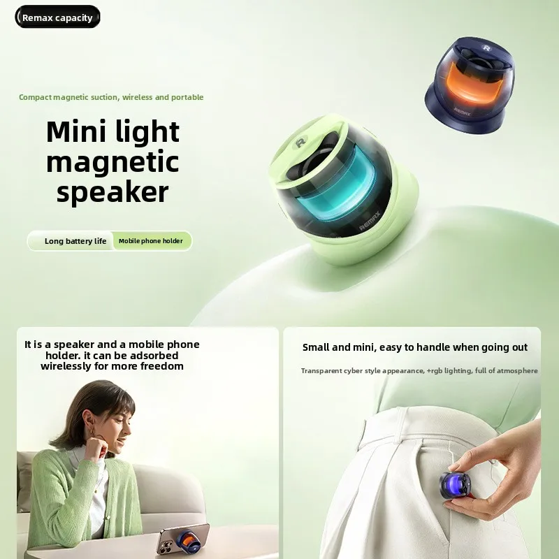 Remax Popular Altavoz Pequeño Bluetooth, Altavoz de Luz Magnética Portátil con Soporte Escritorio Hogar