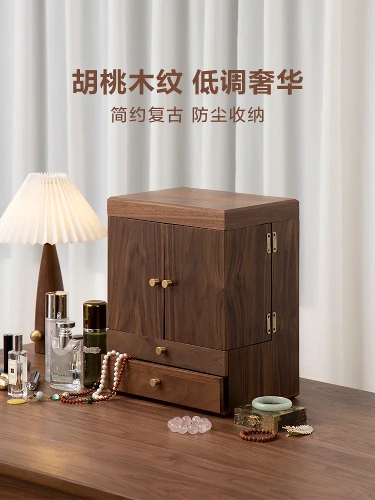 wooden large-capacity cosmetic storage with mirror makeup dust-proof dressing skin care products jewelry box