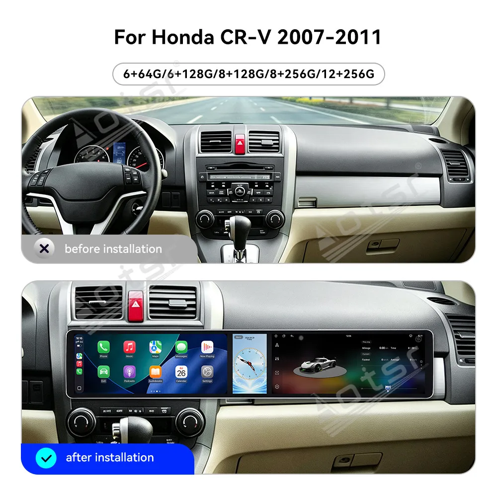 Radio Tape Recorder For Honda CRV 2007-2011 Style Dual‑Display Digital Instrument Cluster Android 15 Wireless CarPlay Car Media