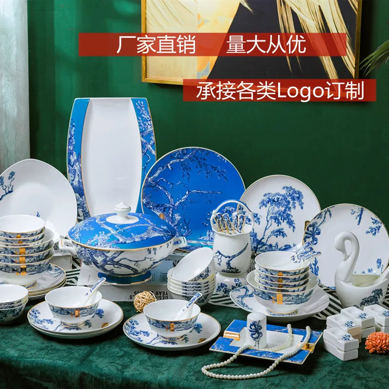 

Набор чашек и тарелок, эмалированная керамическая посуда Jingdezhen, бытовой столовый стол для отеля