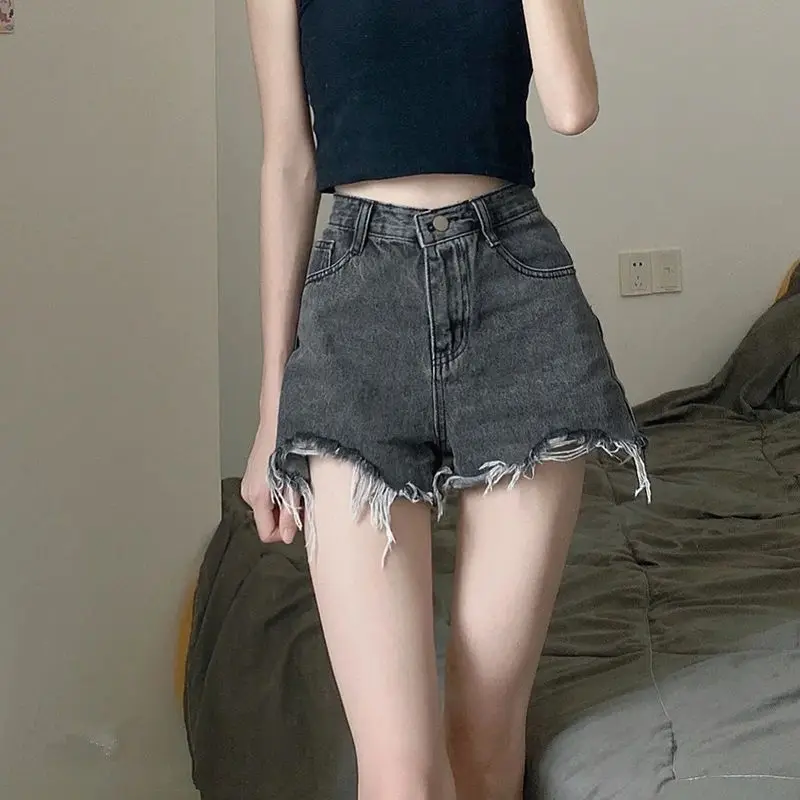 Summer High Waist Wide Leg Short Jeans Women's Sweet And Spicy Girl Pants Torn Hole Korean Version A-Line  Shorts