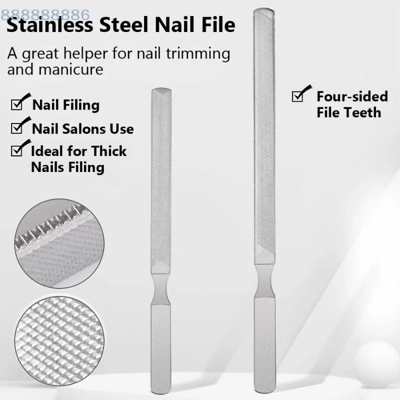 [B]Four-Sided Stainless Steel Nail File Heavy Duty Rustproof Nail Tool for Acrylic Natural Nails Shaping Polishing Salon Use