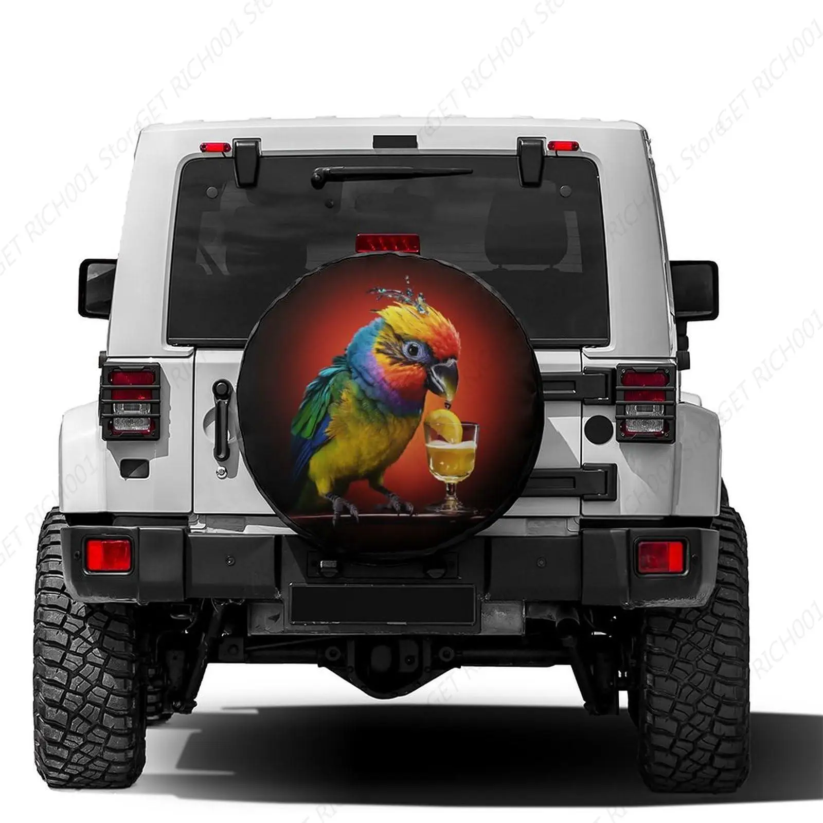 Colorful Parrot Funny Drink Spare Tire Cover For Rv Trailer Suv Truck Wheel Covers Sun Protector Waterproof 14in