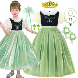 Green Anna Dress For Girls Princess Cosplay Costume Halloween Princess Party Fantasy Clothes 2-10 Yrs Kid Birthday Surprise Gift