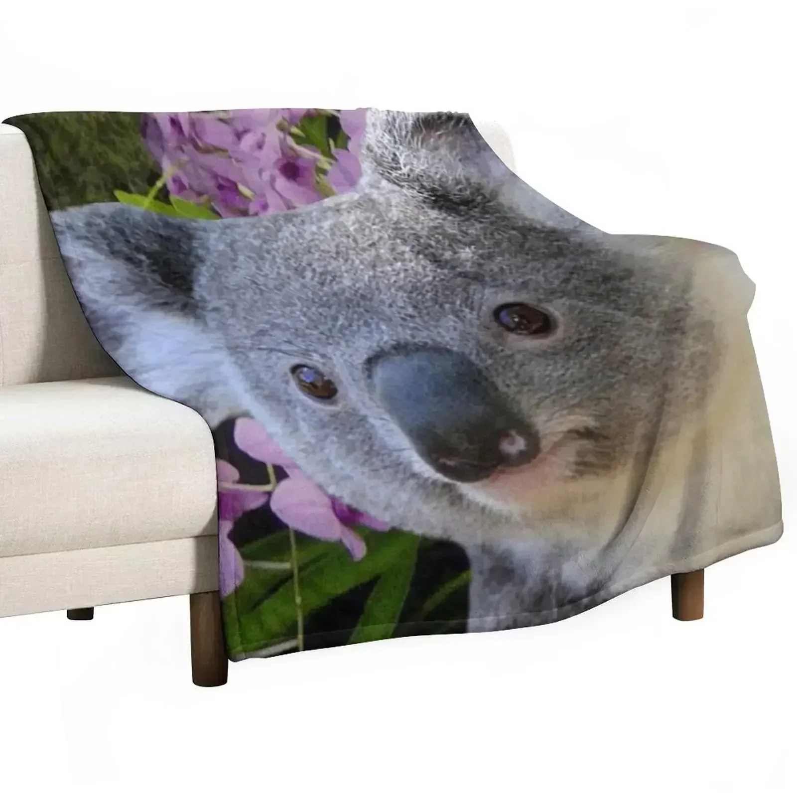 Koala and Orchids Throw Blanket Thermal Polar Summer Decoratives Loose for winter Blankets