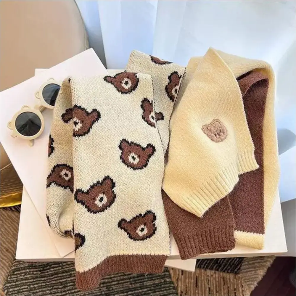 Cute Knitted Wool Plain Scarf Plain Milk Tea Color Baby Scarf Warm Kids Wool Scarves
