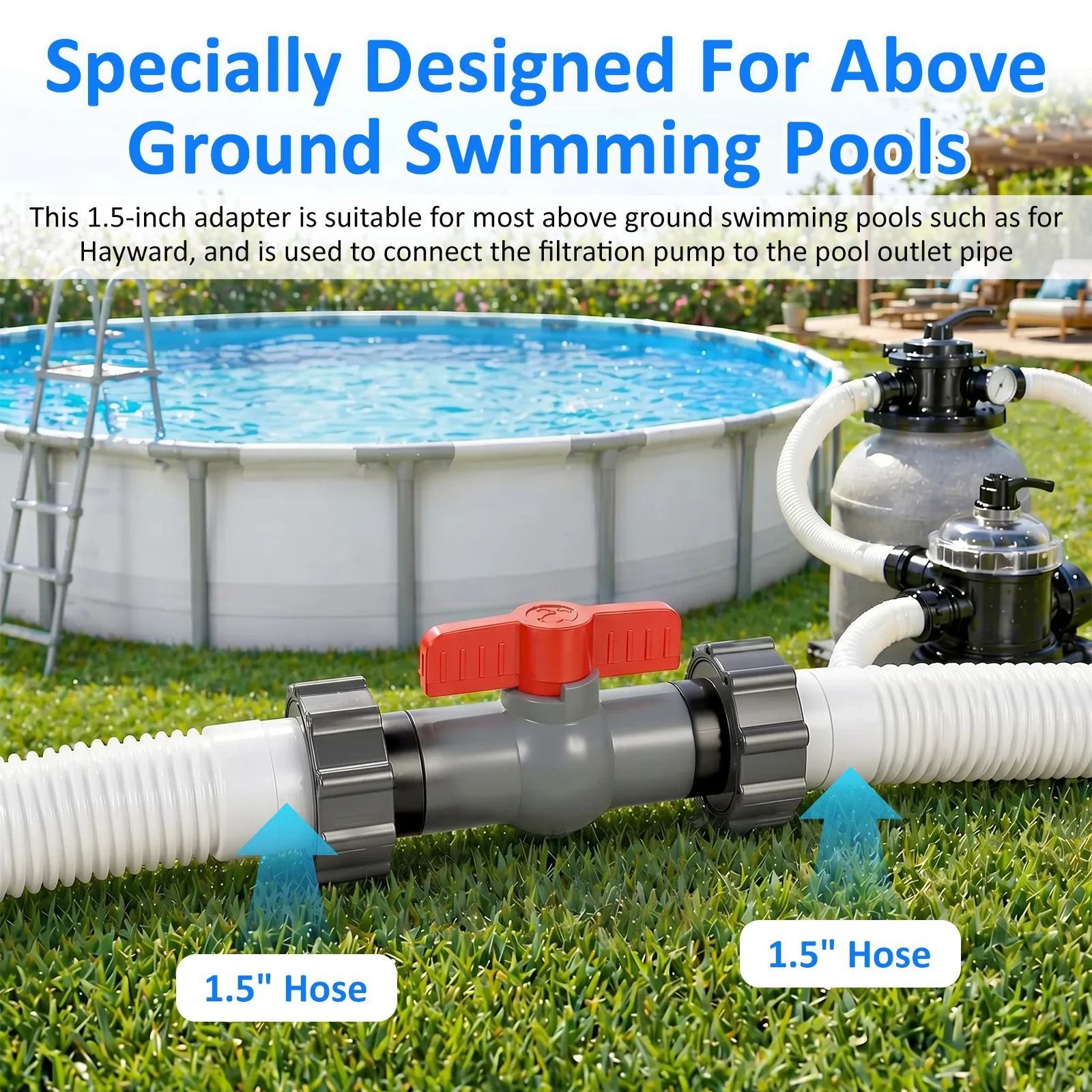 38mm Hose Adapter Valve Connector for Above Ground Pool Filter Pump Double Seal Leak Proof Water Flow Shut Off Switch Joint