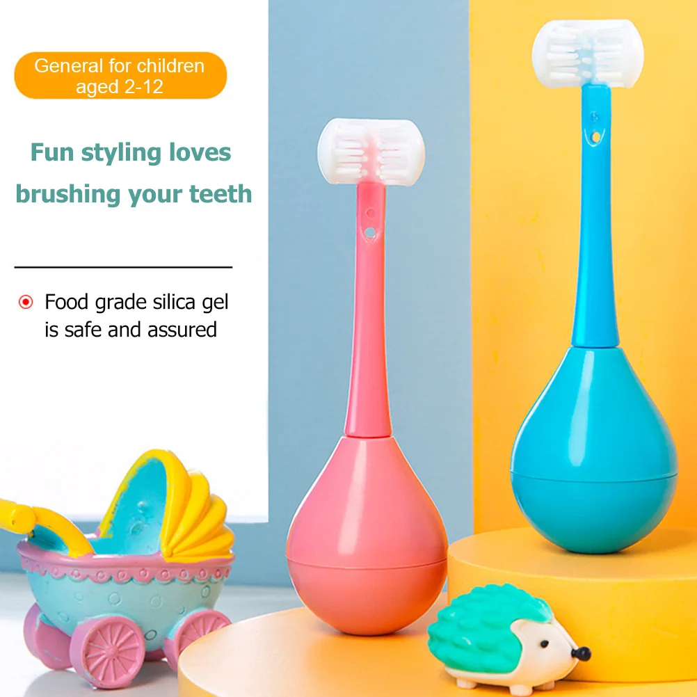 

2pcs Children Toothbrush Cartoon Teeth Cleaning Brush Tumbler Design Soft Bristles Kids Suction PP Material Silicon Long Term