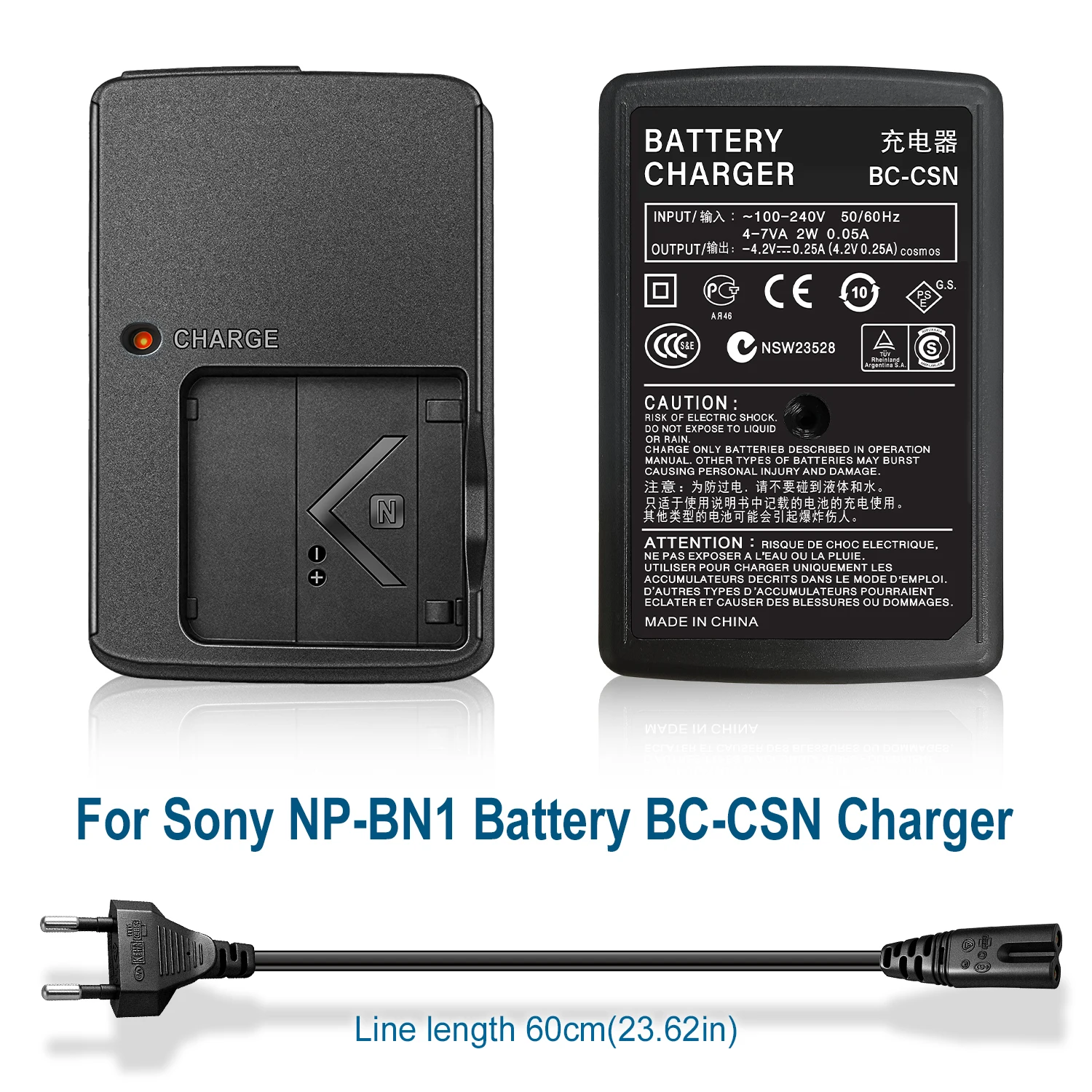 BC-CSN Batterieladegerät für Sony NP-BN1 Akku für DSC-T99 TX5 TX30 TX66 TX100V QX10 QX30 QX100 W310 W350 W520 W560 W630 WX9 WX7 – Detail 1