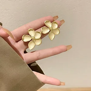 Zakol-Brincos Metall Blumen Textur matt für Frauen und Mädchen, goldene Farbe, übertriebene Mode, Partyjuwelen, Geschenke, neu 10 Hauptverkaufs -Goldparty -Ohrring - №3