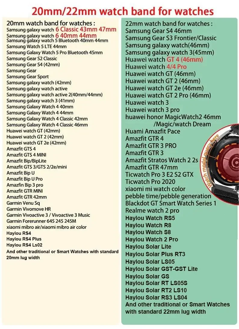حزام نايلون لساعة سامسونج جالاكسي 7 6 5 4 40 مللي متر 44 مللي متر كلاسيك/نشط/جير S3 فرونتير 20 مللي متر 22 مللي متر حزام رياضي لهواوي GT 4 3 2