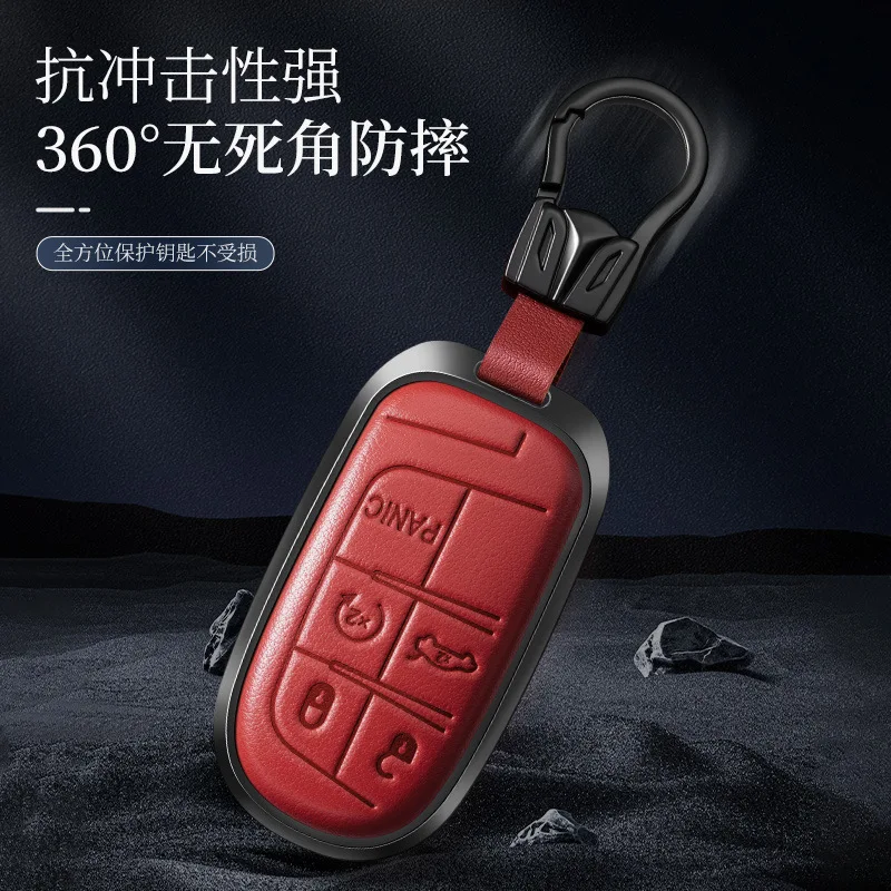 Metal Leather Car Remote Key Case  Cover Holder Shell Fob for Jeep Compass Commander Grand Cherokee Keychain Interior view 3