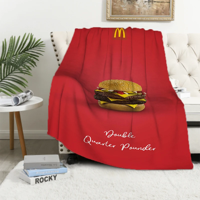 M_McDonalds Logo Sofa Blankets for Winter Thick Blanket Microfiber Bedding Knee Warm Fleece Fluffy Soft Decorative Custom Cute