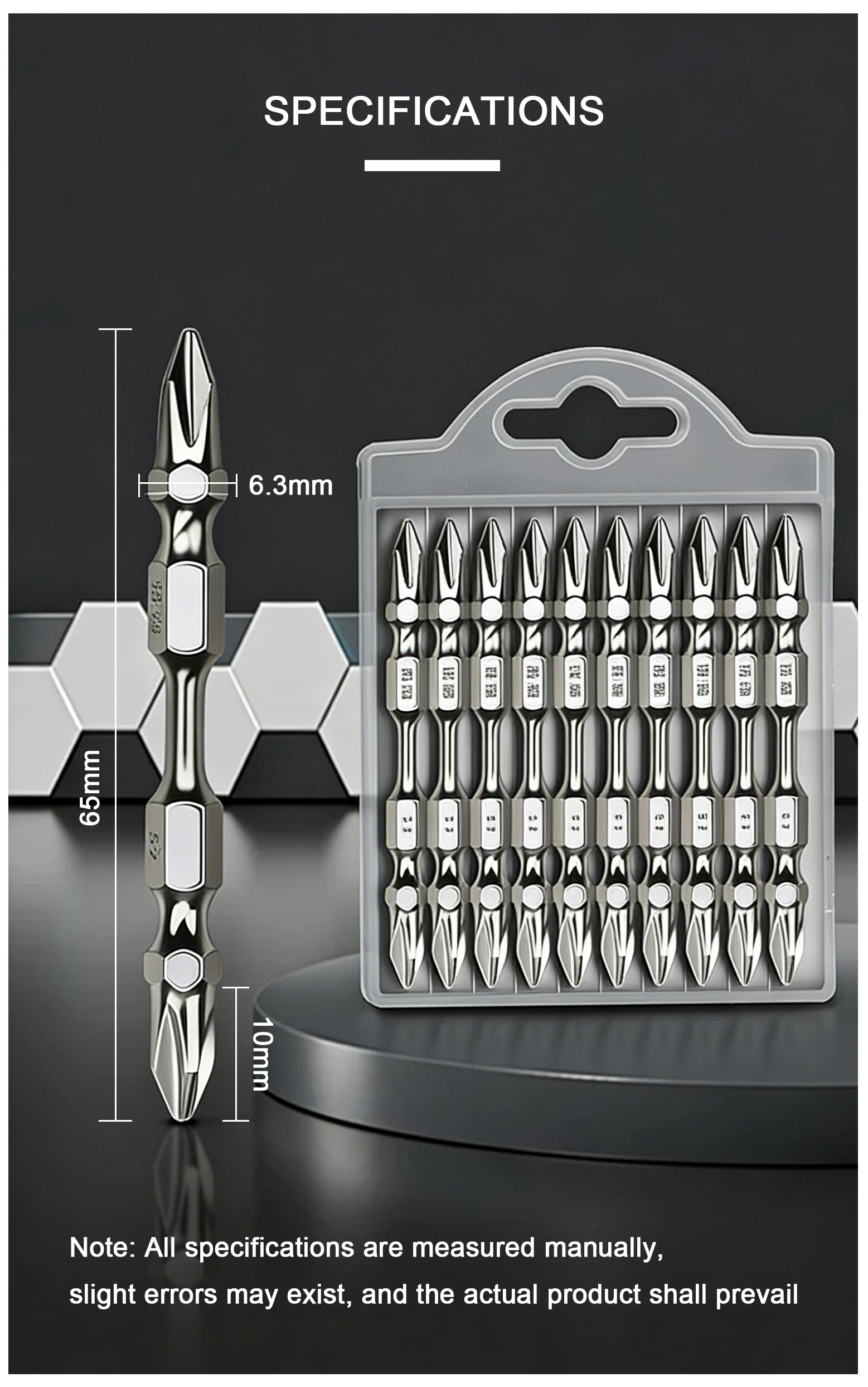 10 Stück S2 Schlagschrauberköpfe, Doppelkopf-Kreuzschlitz PH2, galvanisiert, magnetisch, rostbeständig – Detail 2