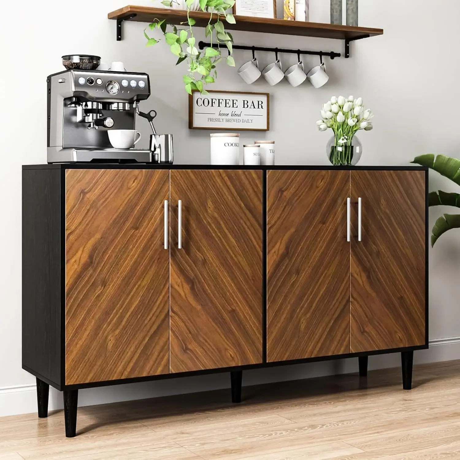 Sideboard Buffet Cabinet with Storage, 58” Coffee Bar Cabinet with Doors & Adjustable Shelves, Kitchen Buffet Storage Cabinet fo