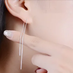 Dainty Female 925 Silver Needle Line Drop Earrings Cute Dangle Earrings for Women Trendy Bridal Simple Wedding Earring
